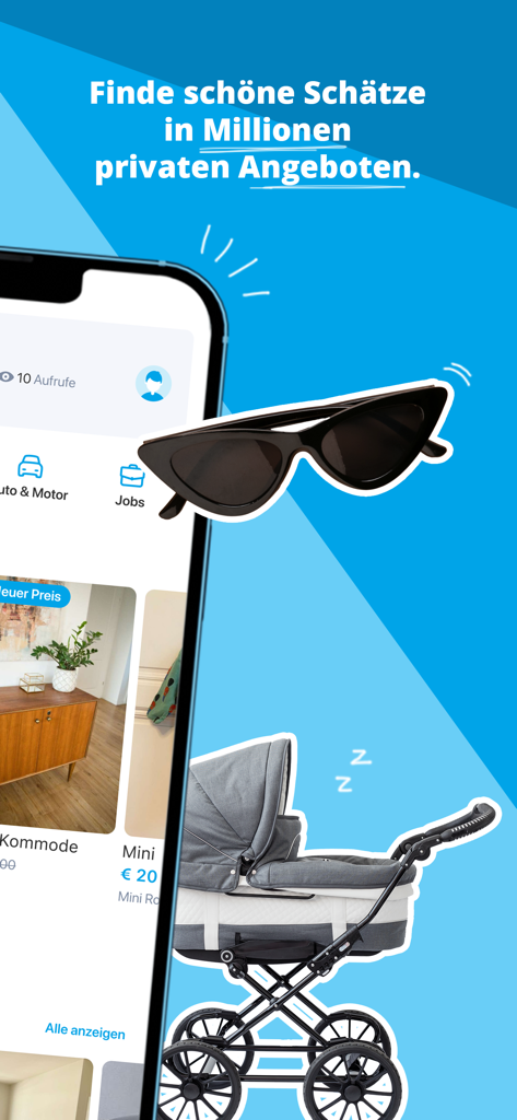willhaben - Willhaben mobile app screen showing second hand items like a stroller and sunglasses