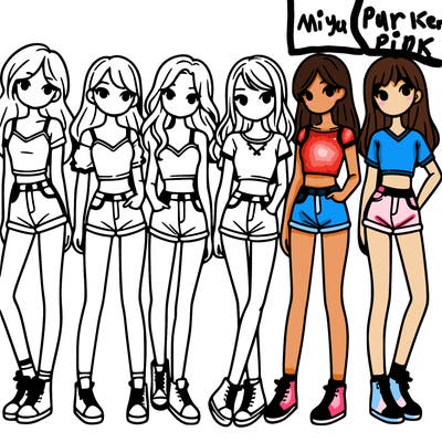 a group of girls wearing crop tops and shorts