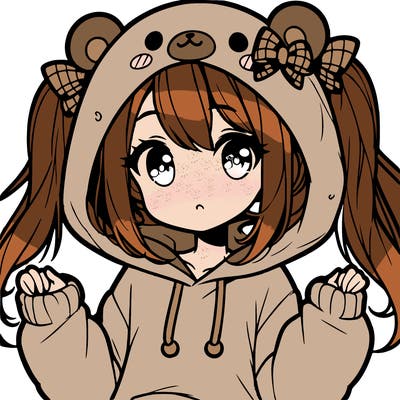cute anime girl with ponytails and a cute bear hoodie