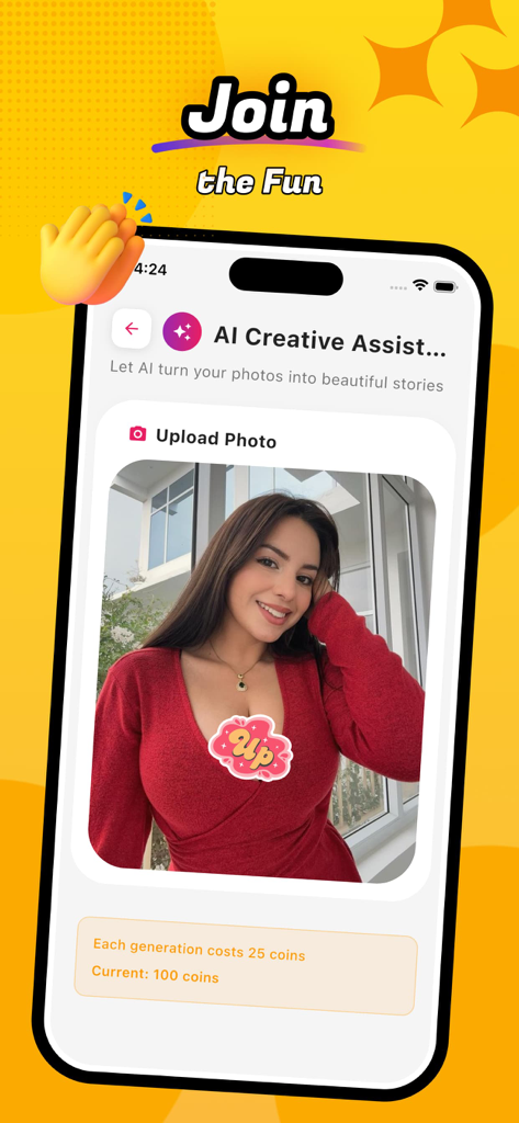 Wiloo - Enjoy Fun - Die Wiloo-App-Oberfläche zeigt die Funktion 'KI-Kreativassistent' mit einer Foto-Upload-Option zum Generieren von Geschichten