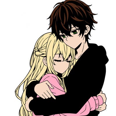 anime couple hug
