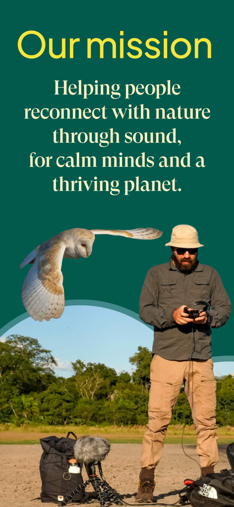 Nature Sounds : Earth FM - Un profesional de grabación de campo y un búho real ilustrando la misión de Earth FM de reconectar a las personas con la naturaleza a través del sonido