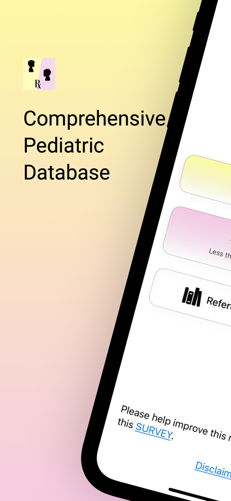 PedMed - PedMed app interface displaying text for a comprehensive pediatric drug database