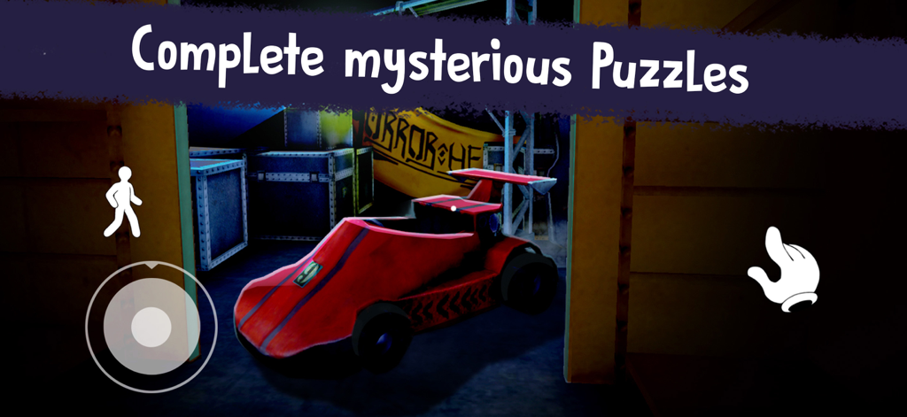 Gameplay screenshot of Ice Scream 1 showing a red go-kart and puzzle instructions