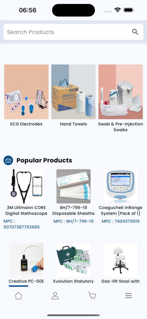 AHP Medicals - Screenshot of AHP Medicals app showing product categories and popular medical supplies