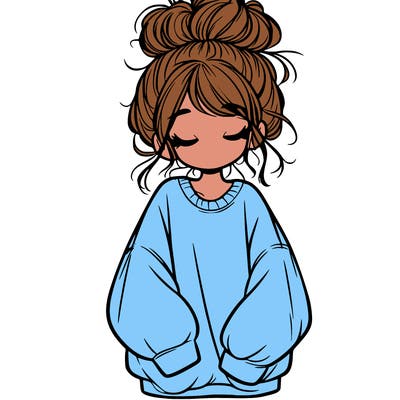 girl with baggy sweatshirt and messy bun