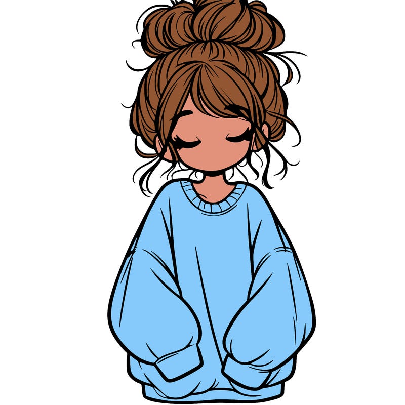 girl with baggy sweatshirt and messy bun