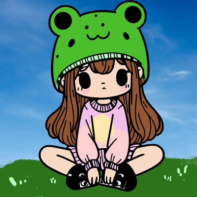 a girl wearing a frog hat and some frog socks