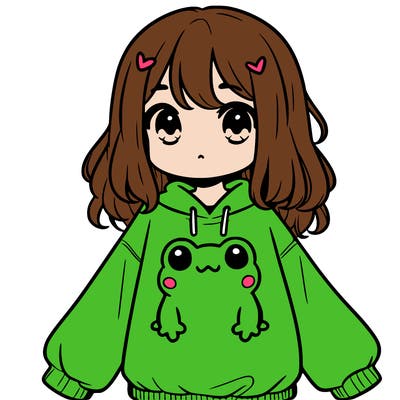 girl wearing frogging sweatshirt