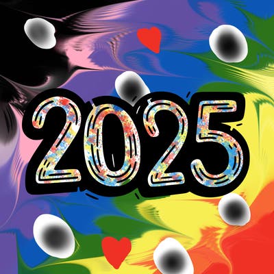 one line scrawled numbers sketch design “2025”