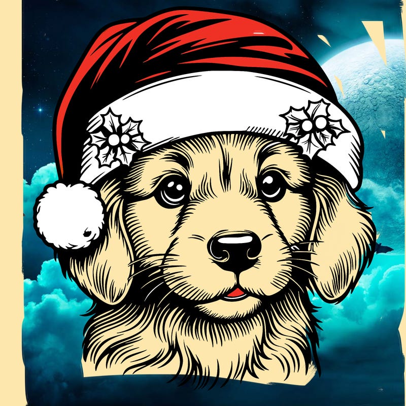 realistic dog wearing a santa hat
