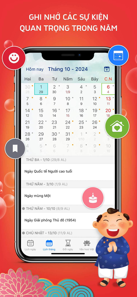 Lịch Vạn Niên 2026, Lịch Âm - Monthly calendar interface of Lich Van Nien 2026 app showing Vietnamese lunar dates and important events