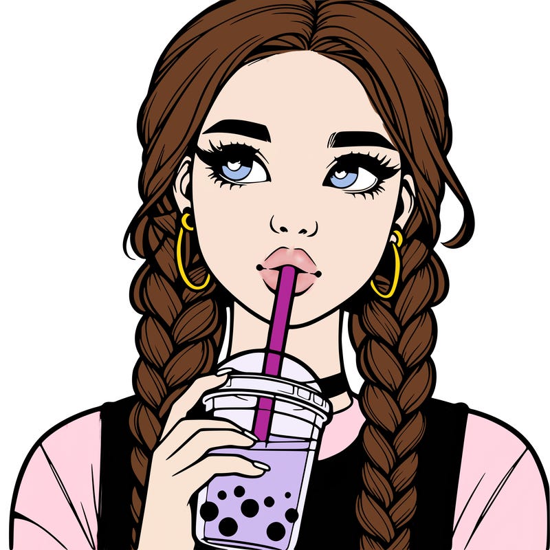 realistic girl with braided hair drinking boba