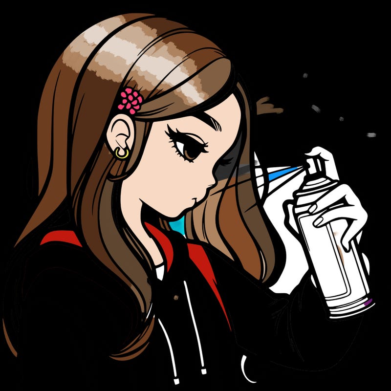 a realistic girl spray painting