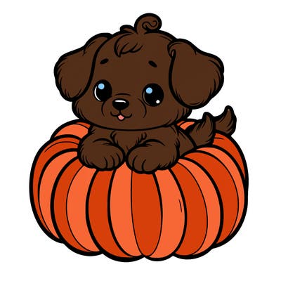 cute little puppy in a pumpkin
