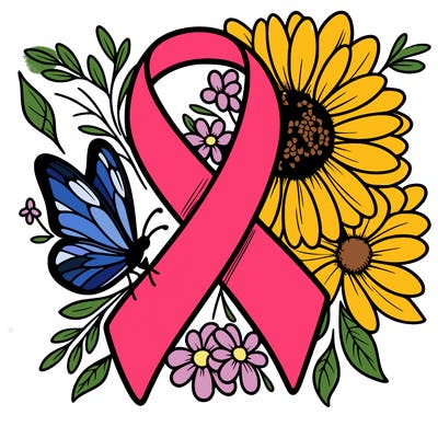 cancer awareness symbol with flowers and butterflies