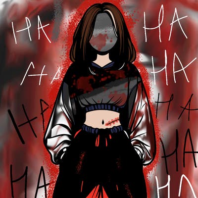 realistic girl faceless with baggy pants and a crop top