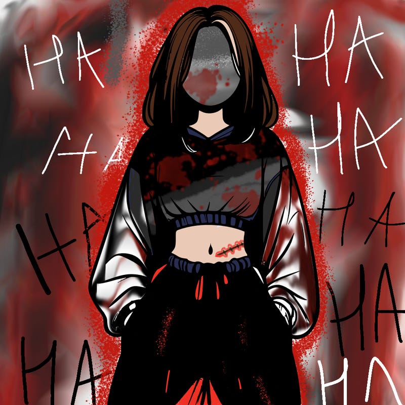 realistic girl faceless with baggy pants and a crop top