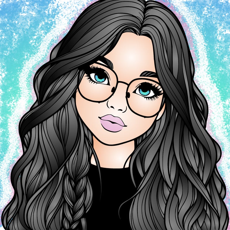 girl with long hair and freckles and glasses realistic