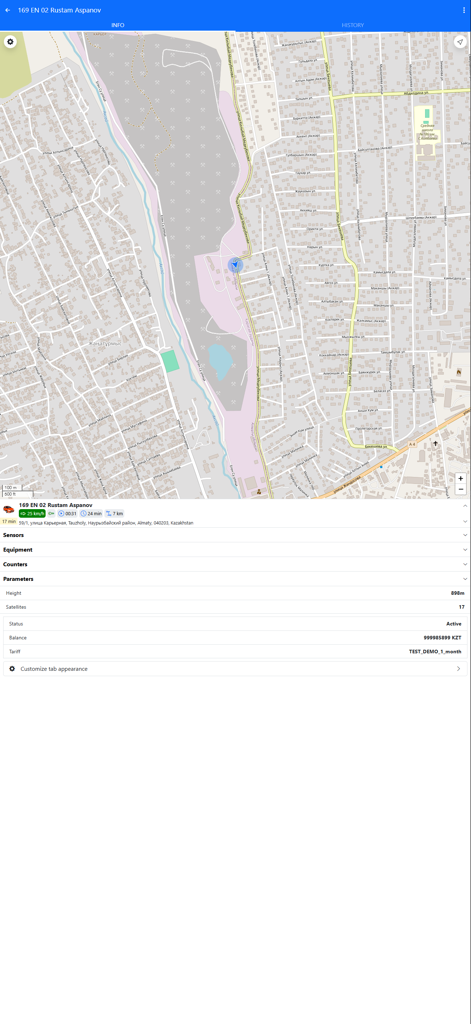 Uvivion - Uvivion fleet management app showing real-time GPS tracking of a vehicle with status and parameter details