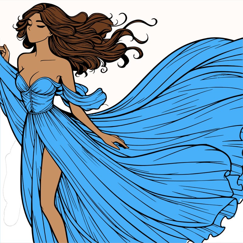 realistic woman in dress flowing the the wind