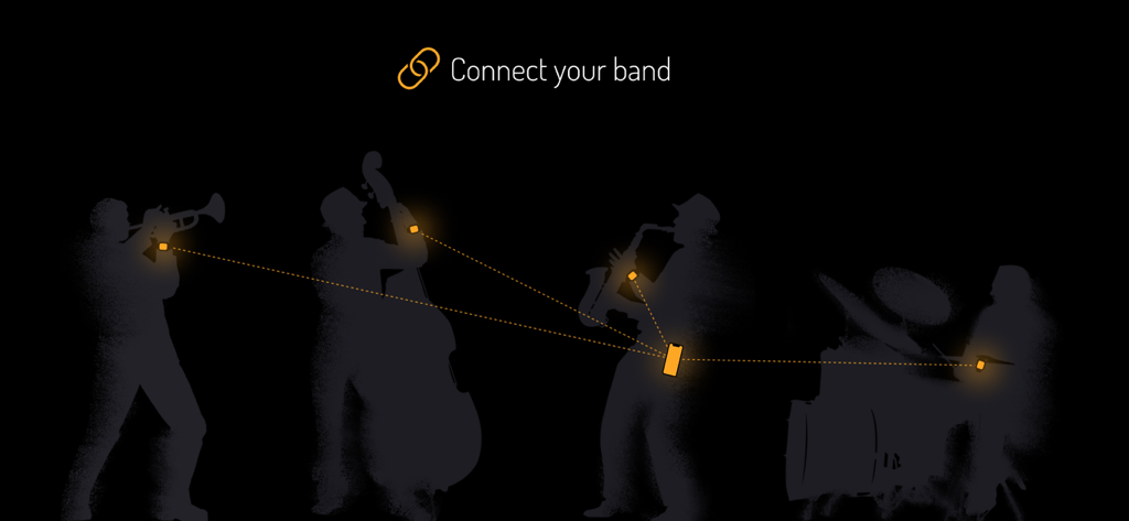 Silhouetted musicians connected and synchronized using the haptik metronome app