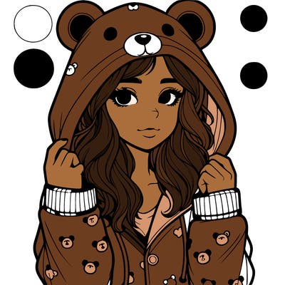 realistic girl in a animal pjs hoodie