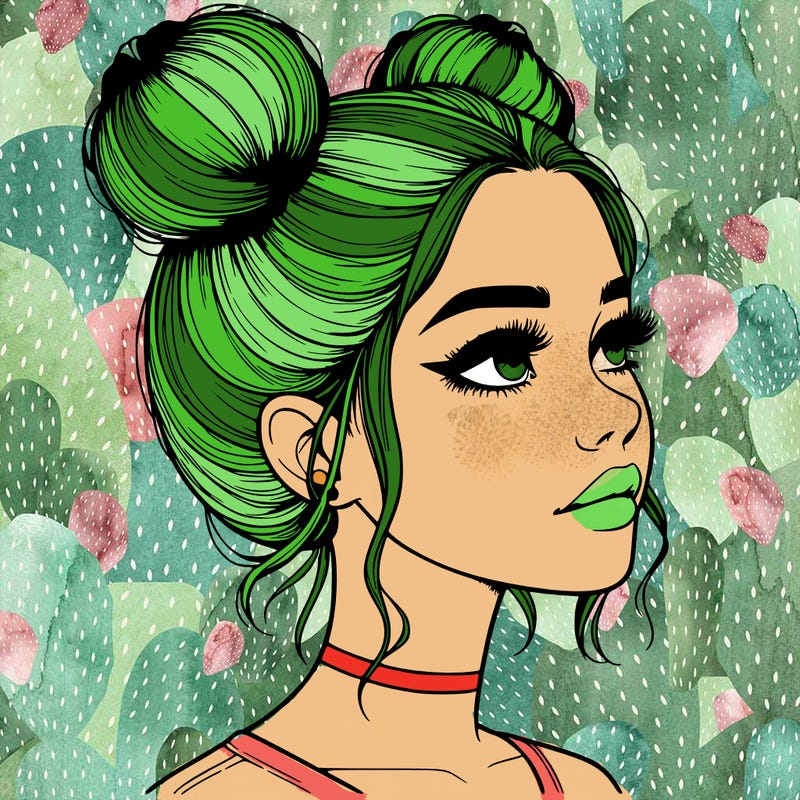 realistic girl with buns on the top of her head