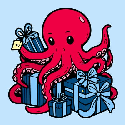 an octopus wrapping gifts