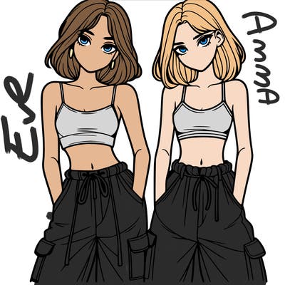 two girls with crop top with baggy pants