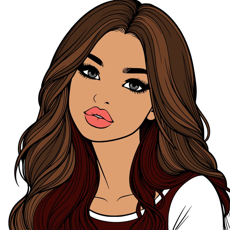 realistic girl with hair on her hair and lips