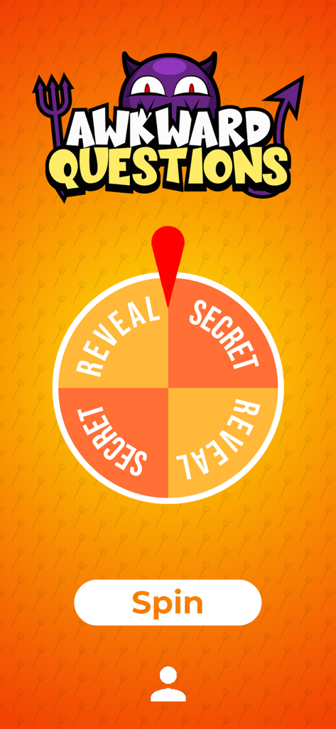 Spinning wheel for Awkward Questions game mode featuring Reveal and Secret categories