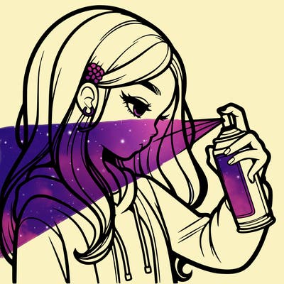 a realistic girl spray painting