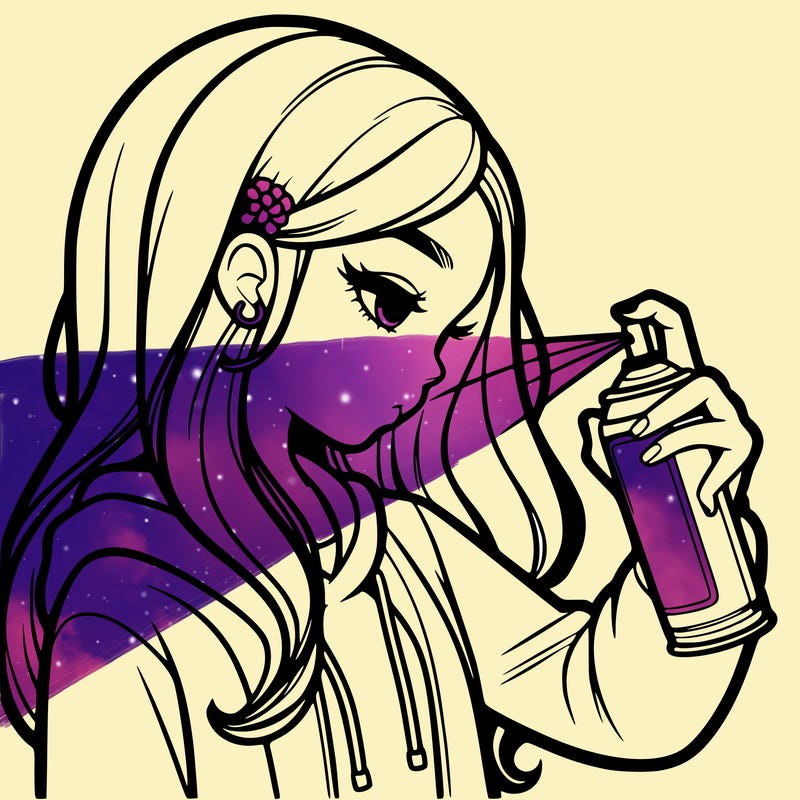 a realistic girl spray painting