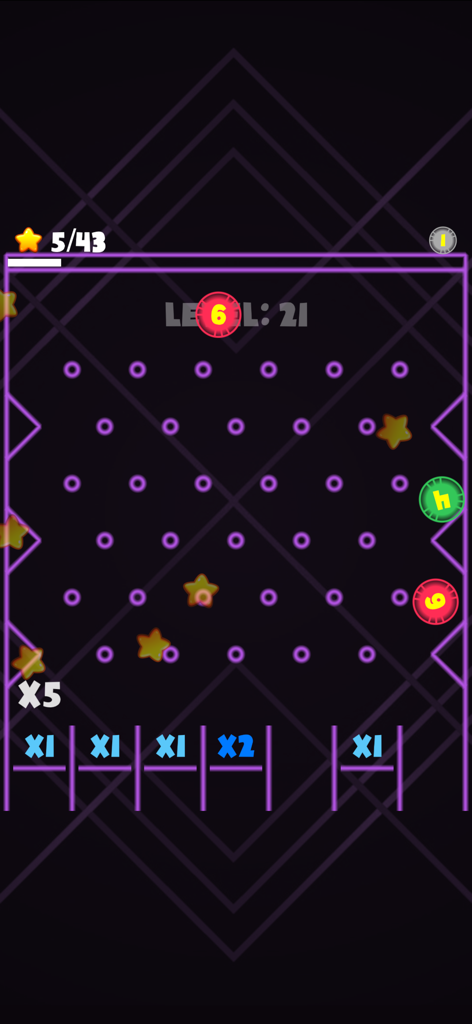 Ball Drop for Watch & Phone - Gameplay of Ball Drop for Watch and Phone showing balls falling through a peg board with multipliers at the bottom