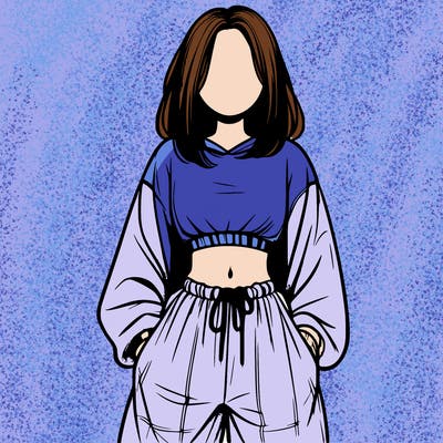 realistic girl faceless with baggy pants and a crop top