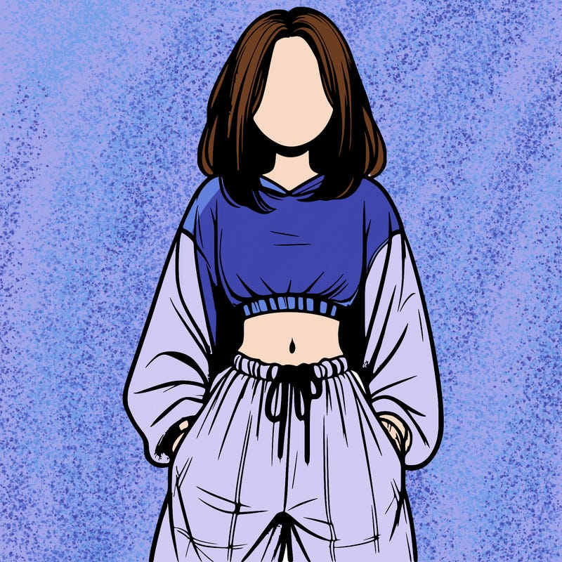 realistic girl faceless with baggy pants and a crop top