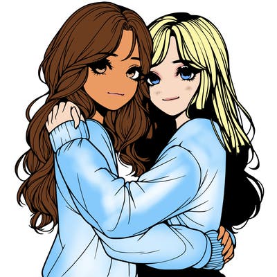 realistic girls hugging