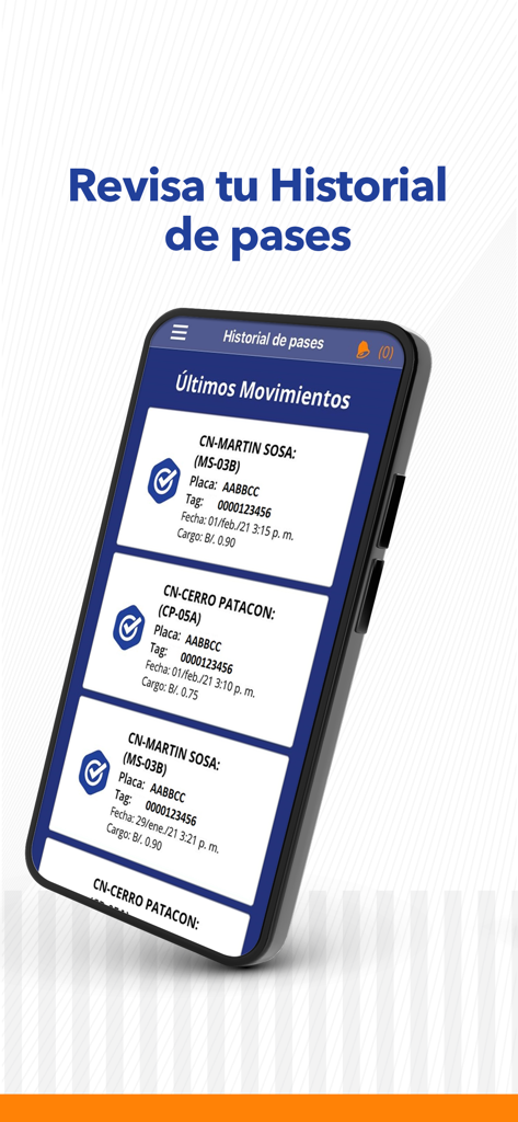 Panapass - A smartphone showing the Panapass app transit history and recent toll transactions