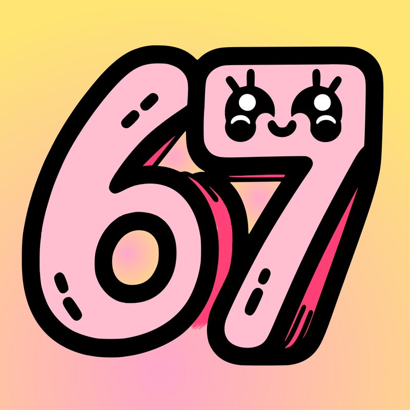 the numbers 67