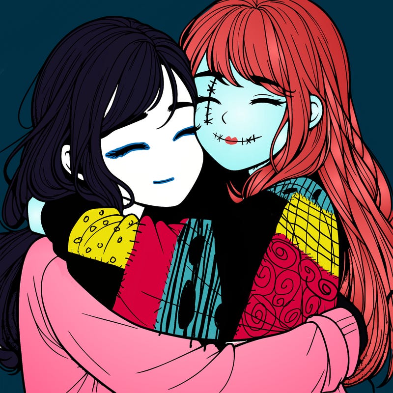 realistic two girls hugging