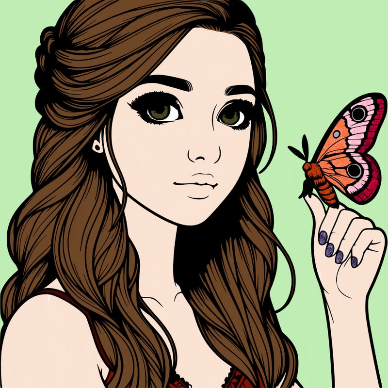 realistic girl with a moth in her hand