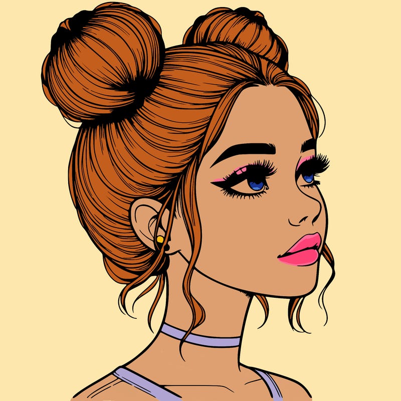 realistic girl with buns on the top of her head