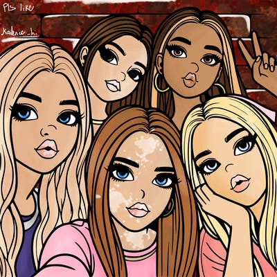 group of teen girls friends y2k up close in a selfie