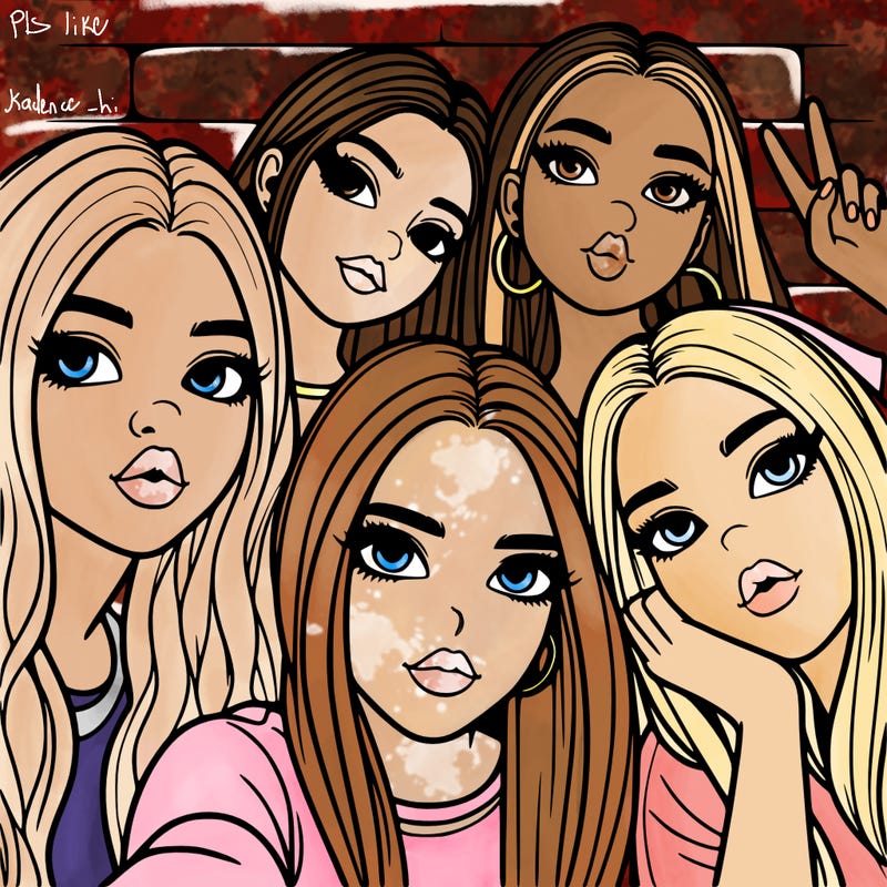 group of teen girls friends y2k up close in a selfie