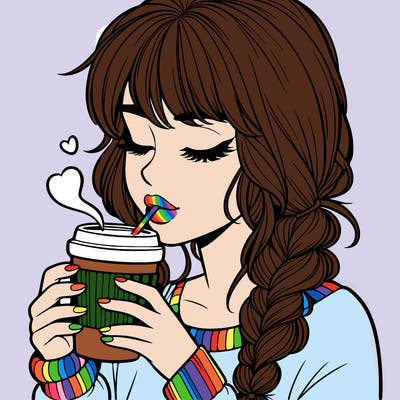 realistic girl drinking coffee