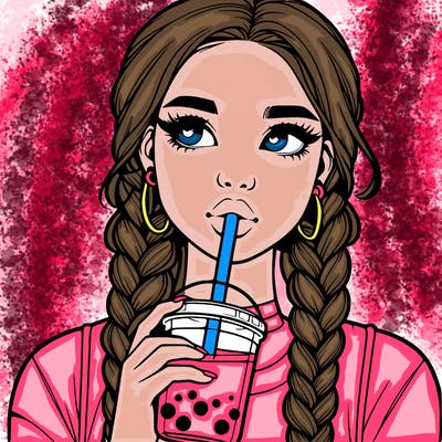 realistic girl with braided hair drinking boba
