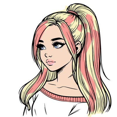 realistic girl with a high ponytail