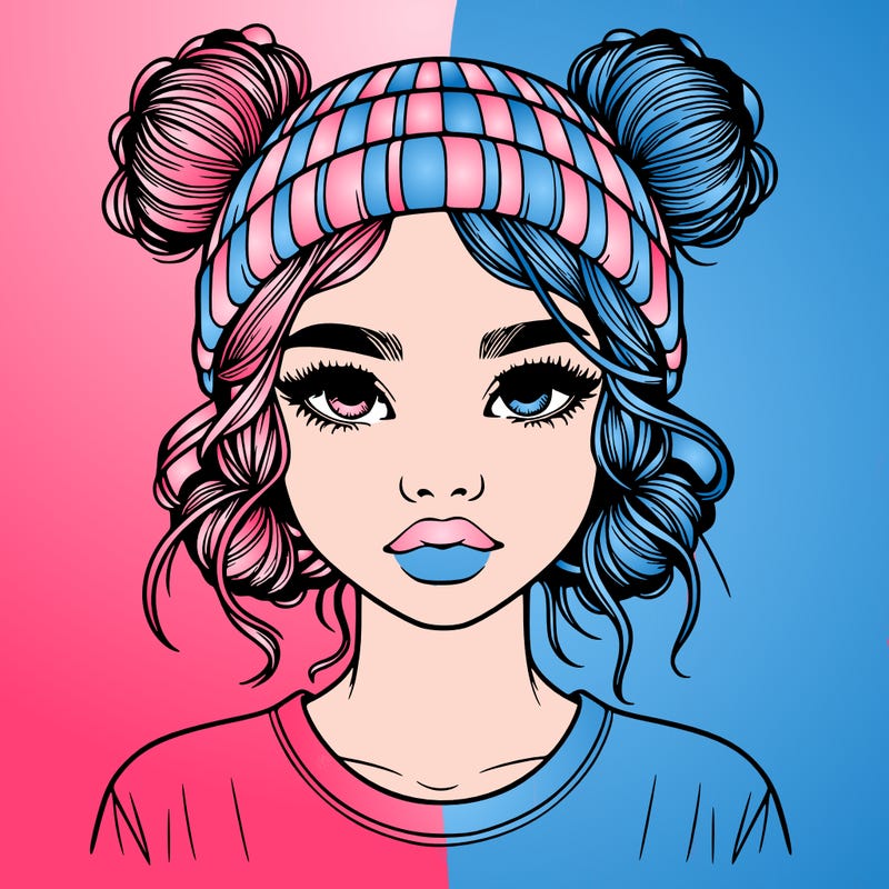 realistic girl with buns in her hair with a beanie on