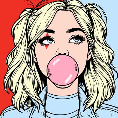 realististic girl blowing bubble -gum
